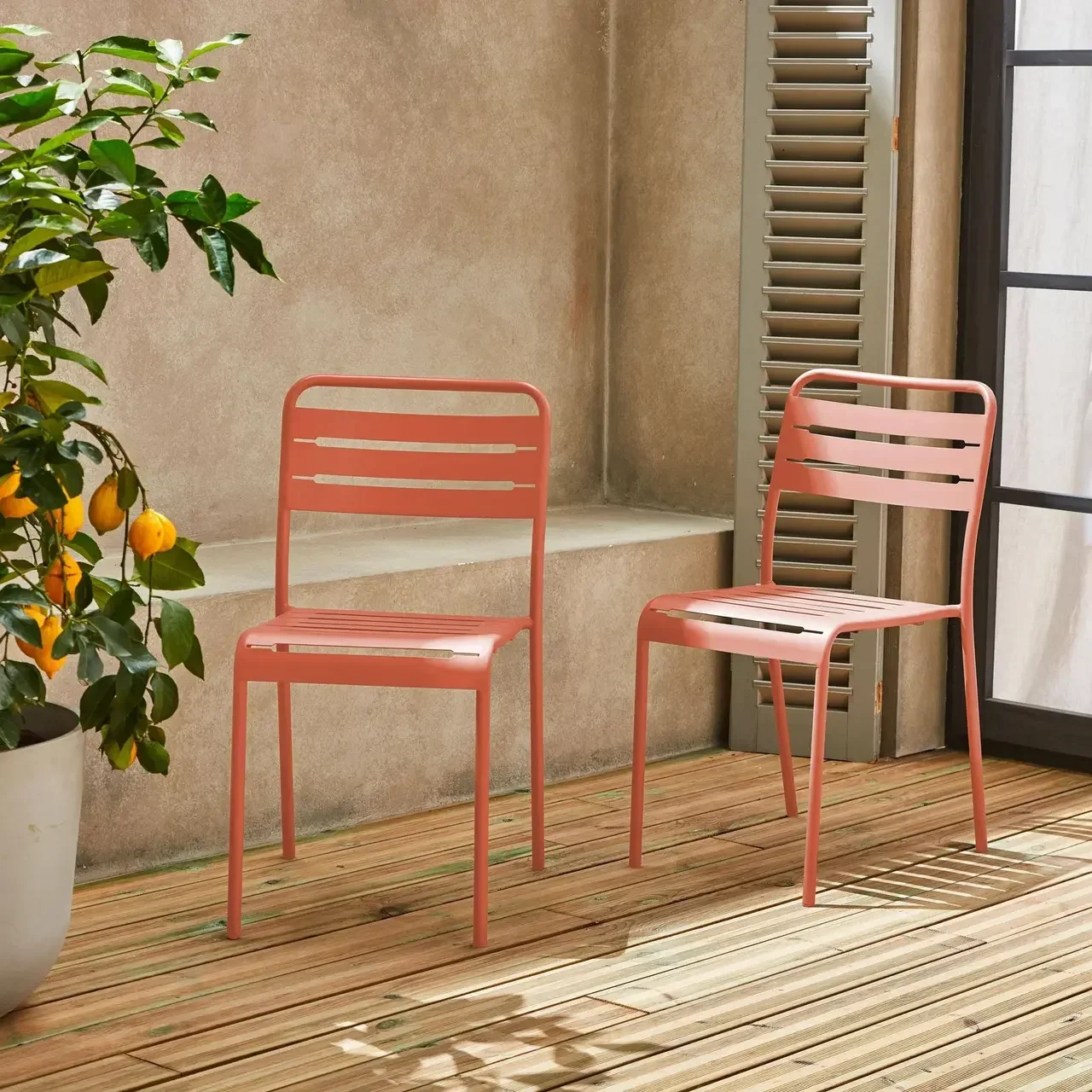 Lot de 2 chaises bistrot de jardin Amélia en acier antirouille empilables