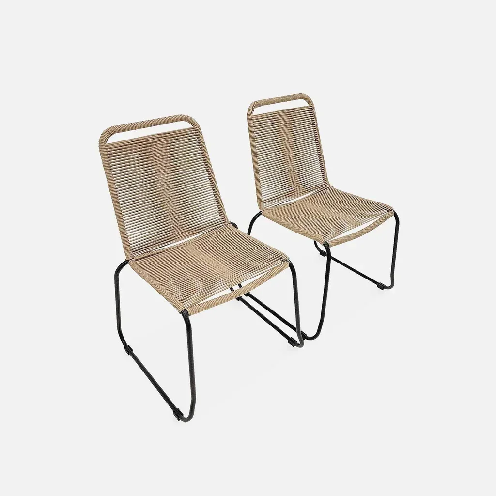 Set of 2 stackable garden chairs galvanized steel and rope