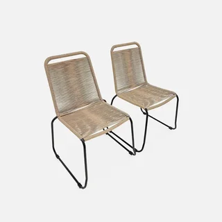 Set of 2 stackable garden chairs galvanized steel and rope