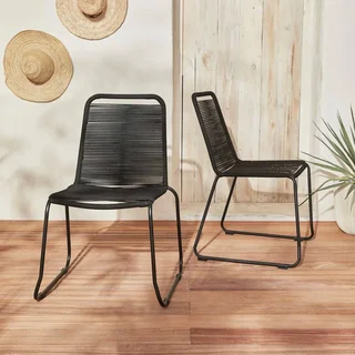 2 Stackable Garden Chairs Galvanized Steel Braided Rope Outdoor