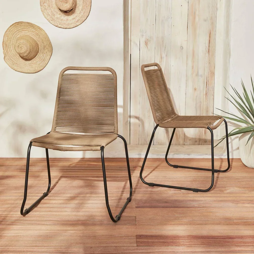 Lot de 2 chaises de jardin empilables acier galvanisé et corde
