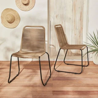 Set of 2 stackable garden chairs galvanized steel and rope