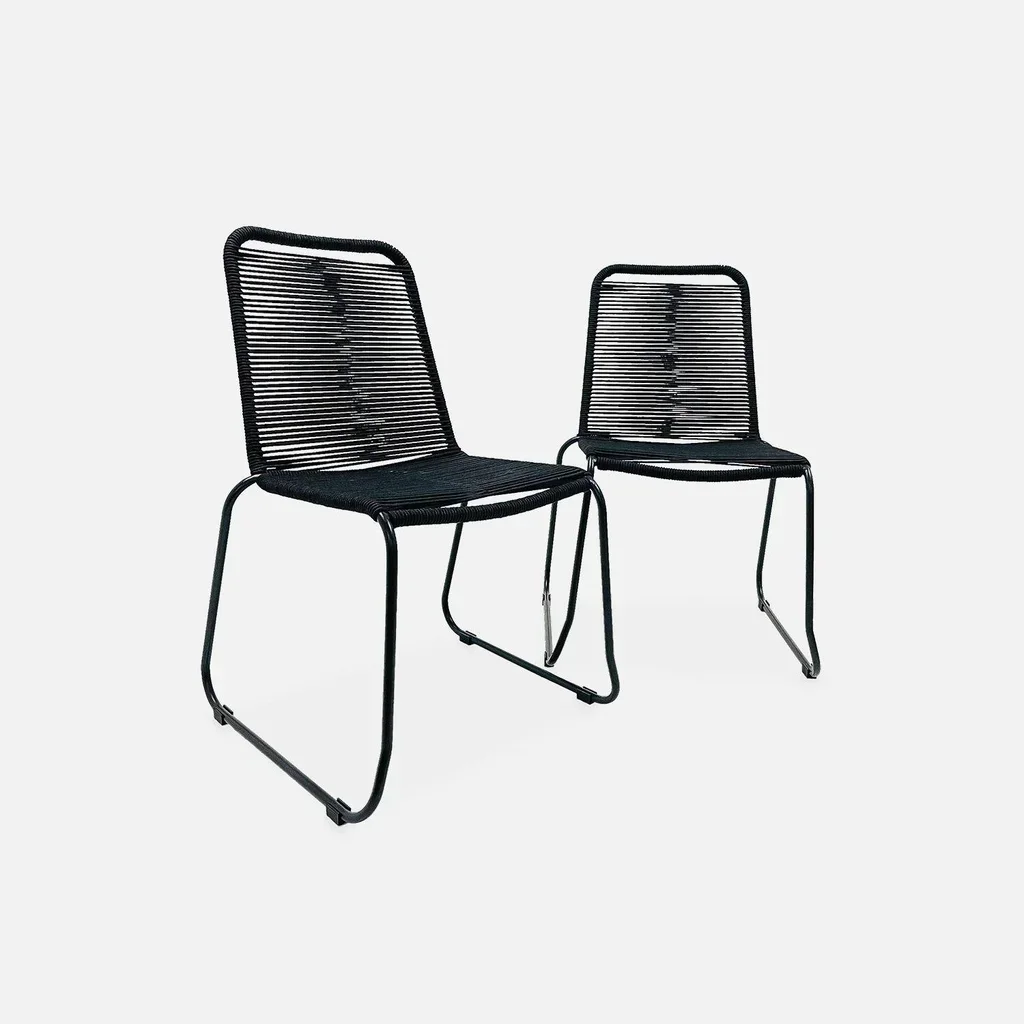 2 Stackable Garden Chairs Galvanized Steel Braided Rope Outdoor