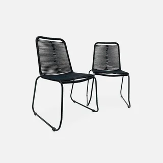2 Stackable Garden Chairs Galvanized Steel Braided Rope Outdoor