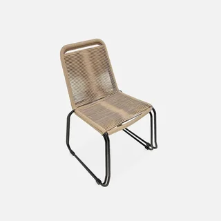 Set of 2 stackable garden chairs galvanized steel and rope