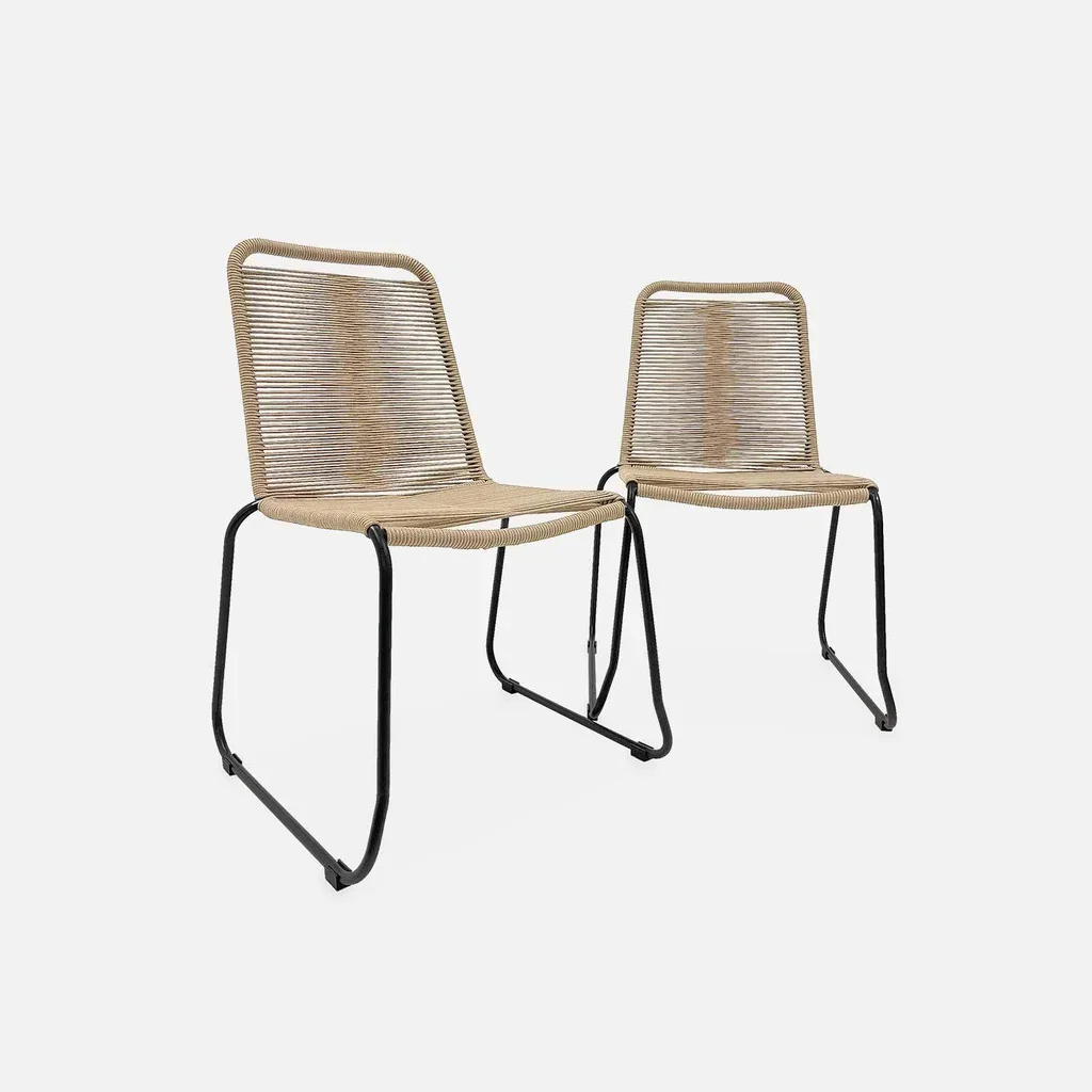 Set of 2 stackable garden chairs galvanized steel and rope