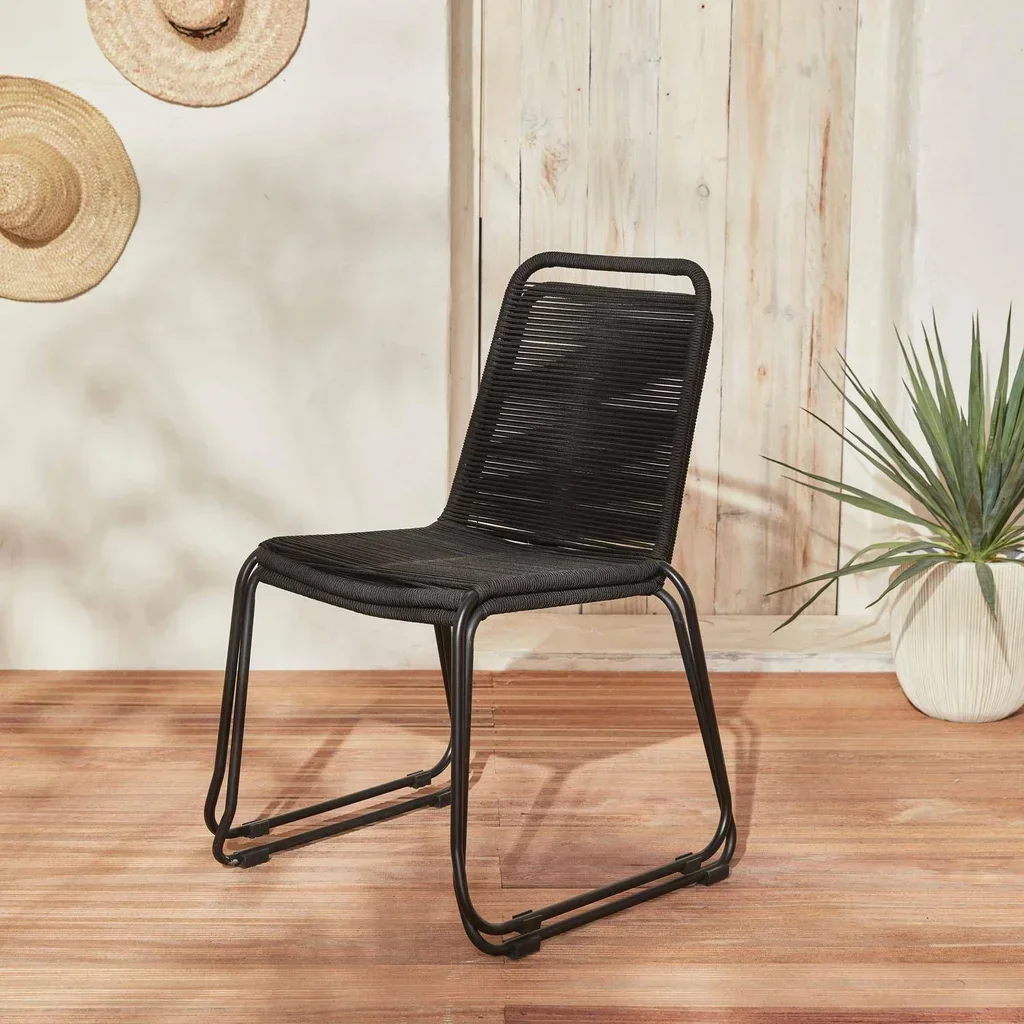 2 Stackable Garden Chairs Galvanized Steel Braided Rope Outdoor