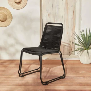 2 Stackable Garden Chairs Galvanized Steel Braided Rope Outdoor