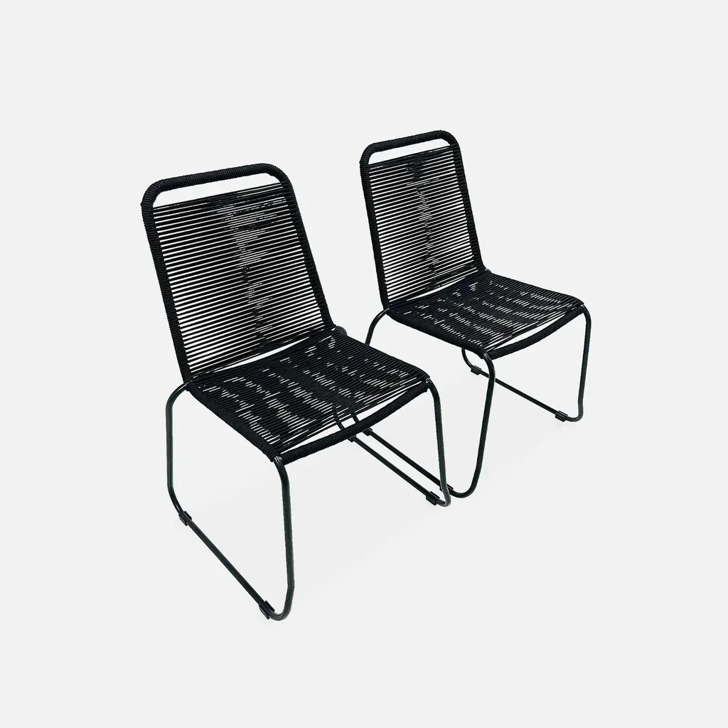 2 Stackable Garden Chairs Galvanized Steel Braided Rope Outdoor