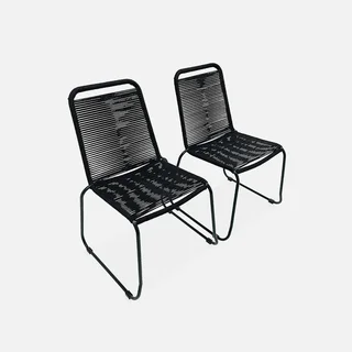 2 Stackable Garden Chairs Galvanized Steel Braided Rope Outdoor