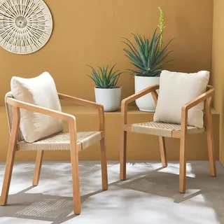 Chaises jardin empilables bois eucalyptus cordes lot 2