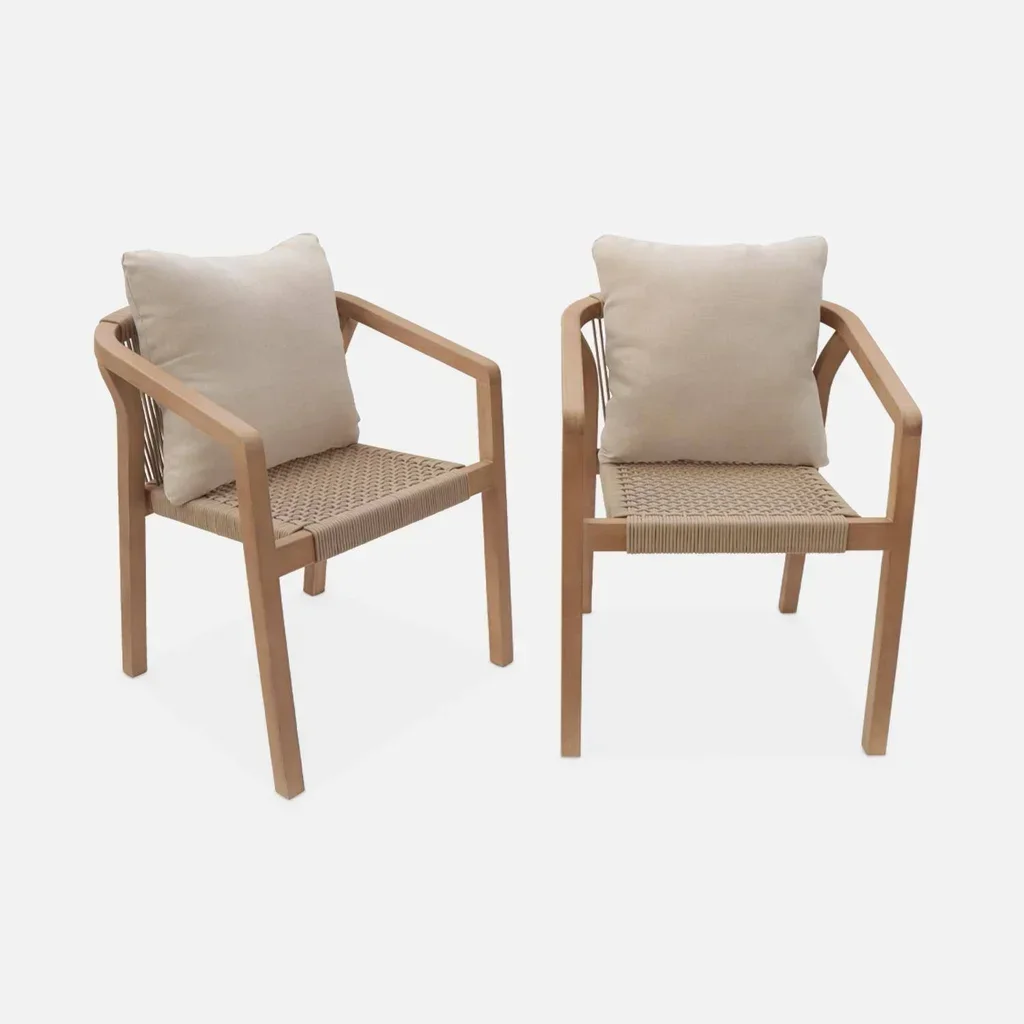 Chaises jardin empilables bois eucalyptus cordes lot 2