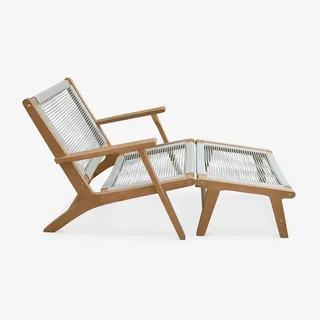 2 Cuzco lounge chairs eucalyptus wood rope with footrest garden set