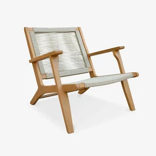 2 Cuzco lounge chairs eucalyptus wood rope with footrest garden set