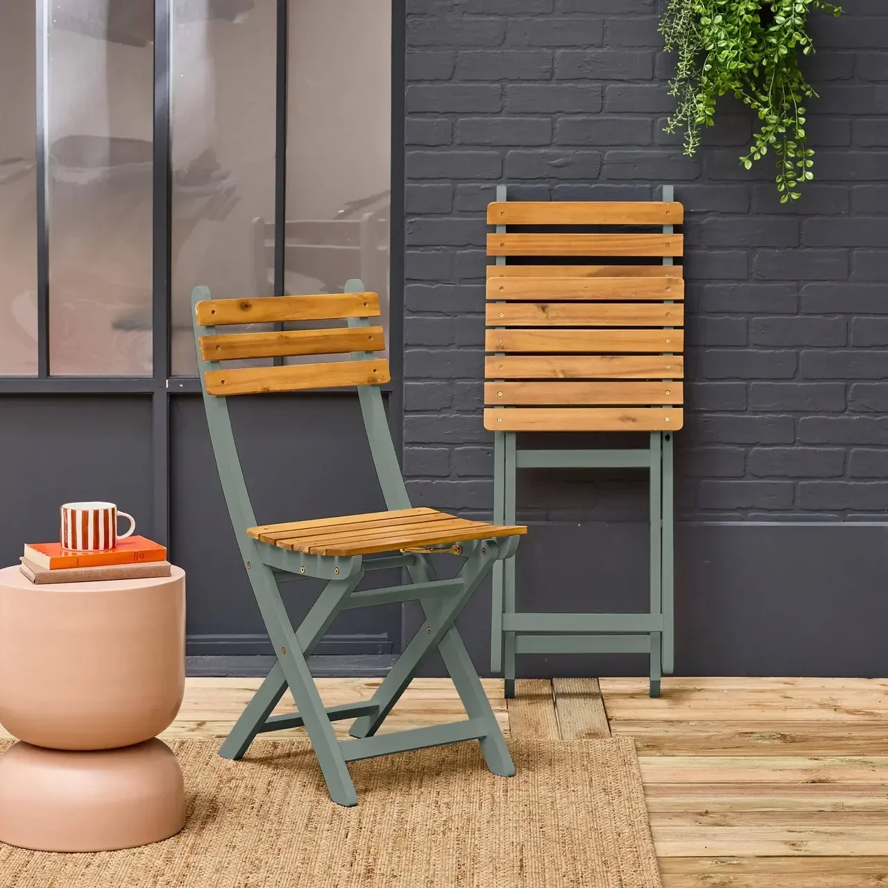 Lot de 2 chaises pliantes de jardin en bois d'acacia FSC Calena terrasse