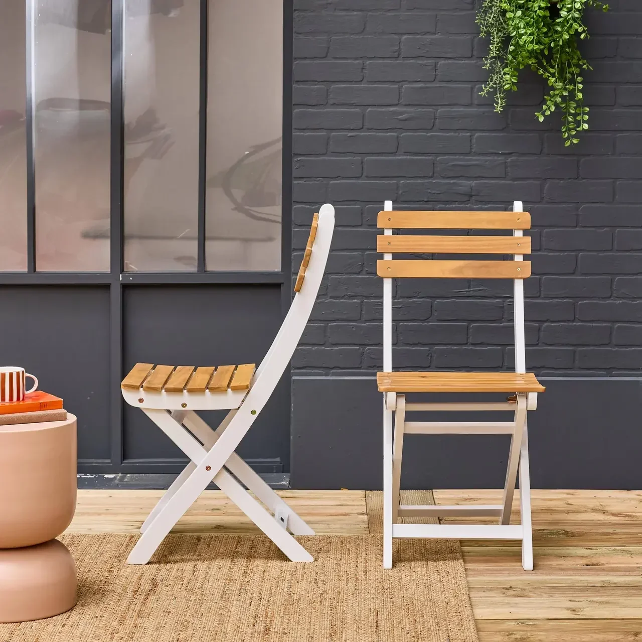 Lot 2 chaises pliantes jardin bois acacia FSC Calena terrasse