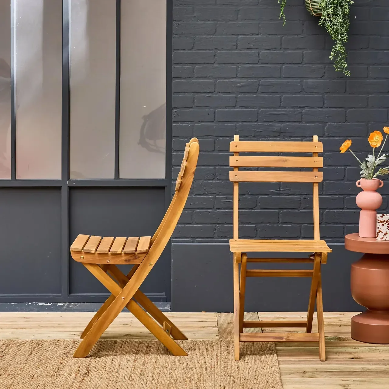 Lot de 2 chaises pliantes jardin bois acacia FSC