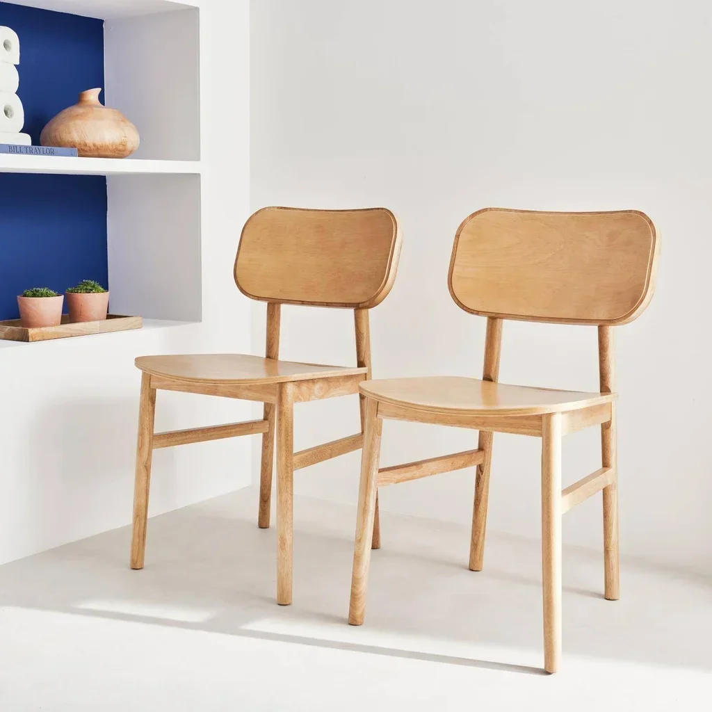 Lot 2 chaises rétro Olympie bois hévéa design Art Déco arrondi
