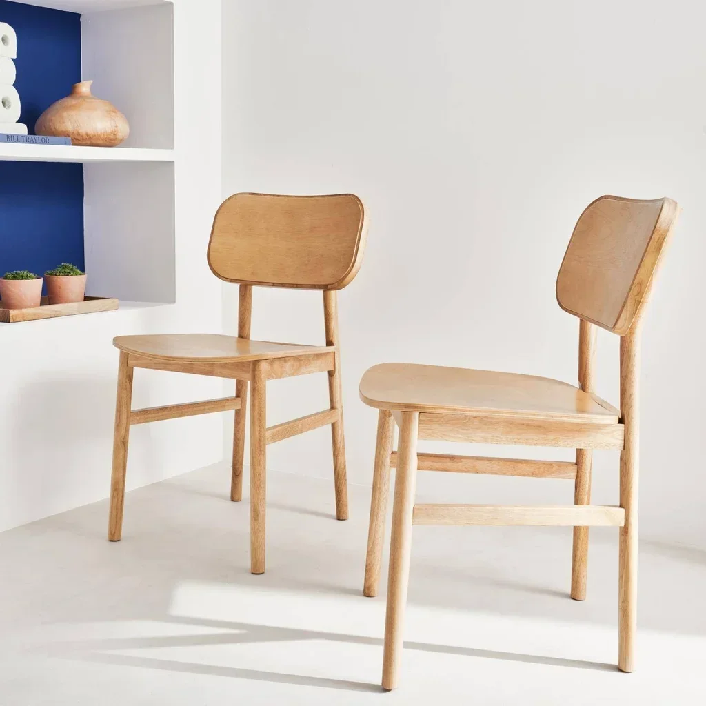 Lot 2 chaises rétro Olympie bois hévéa design Art Déco arrondi