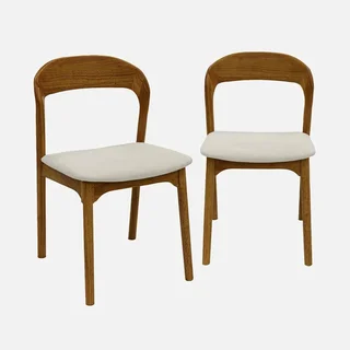 2 retro chairs solid rubberwood beige fabric vintage Athena