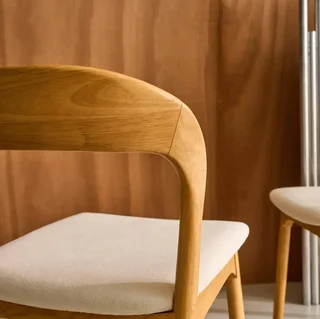 2 Vintage Hevea Wood Beige Fabric Chairs Athena Set