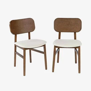 Chaises rétro hévéa tissu beige design arrondi