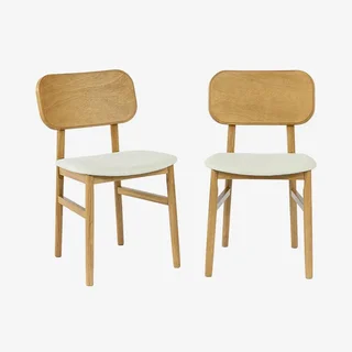 Chaise rétro bois hévéa tissu beige Olympie design arrondi