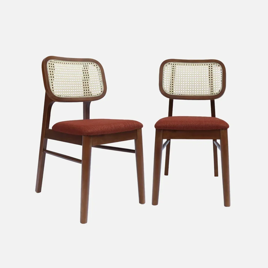 Chaises vintage cannage rotin hévéa massif kaki Mani