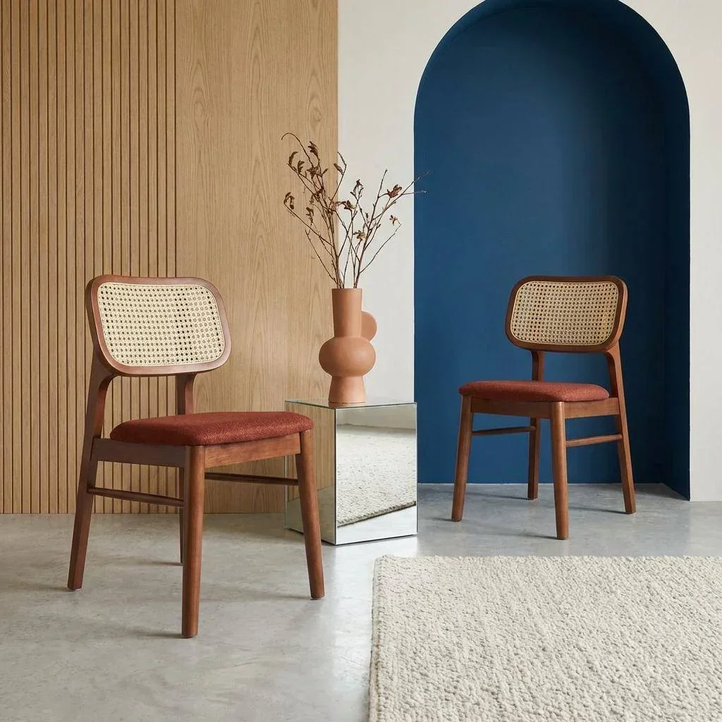 Chaises vintage cannage rotin hévéa massif kaki Mani
