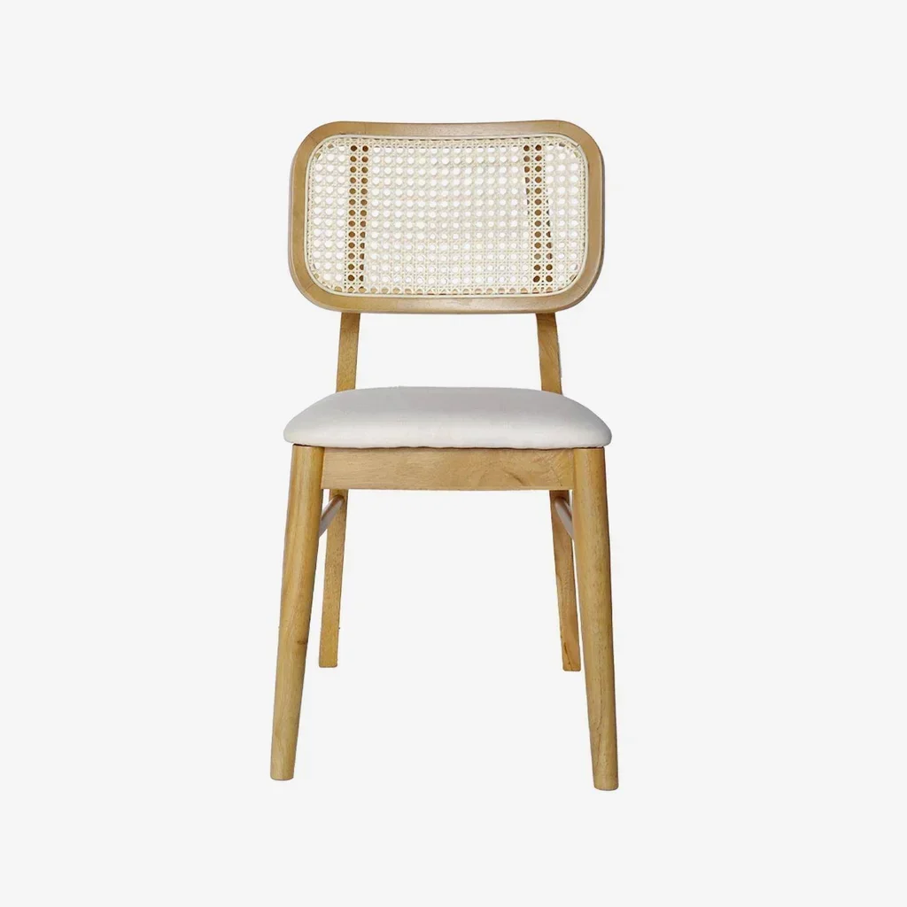 Chaises bohème hévéa cannage tissu beige lot 2