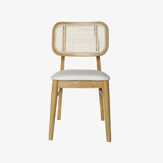 Chaises bohème hévéa cannage tissu beige lot 2