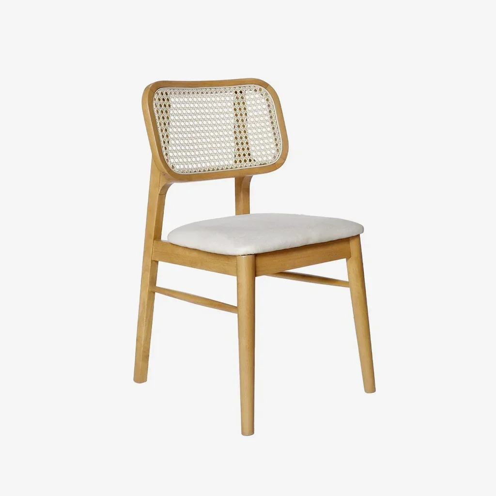 Chaises bohème hévéa cannage tissu beige lot 2