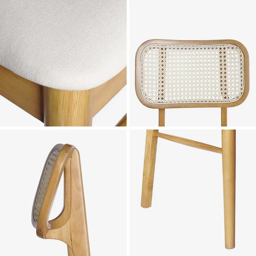 Chaises bohème hévéa cannage tissu beige lot 2