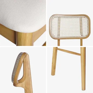 Chaises bohème hévéa cannage tissu beige lot 2