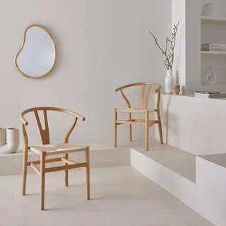 Chaises vintage bois hêtre et cordes tressées - Lot de 2