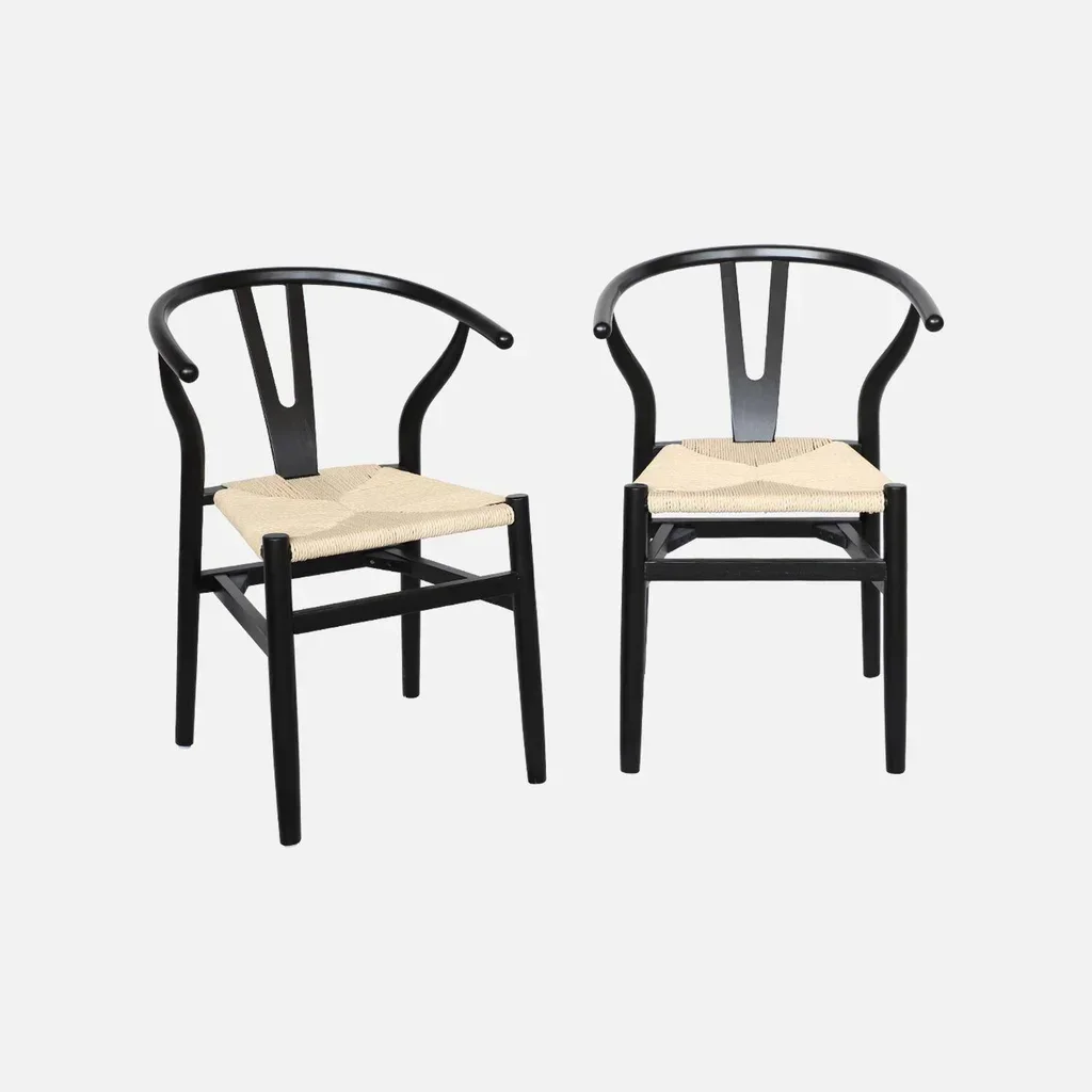 Chaises vintage bois hêtre cordes tressées lot de 2