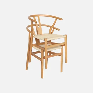 Chaises vintage bois hêtre et cordes tressées - Lot de 2