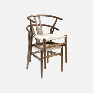 Deux chaises vintage bois hêtre et cordes tressées empilables