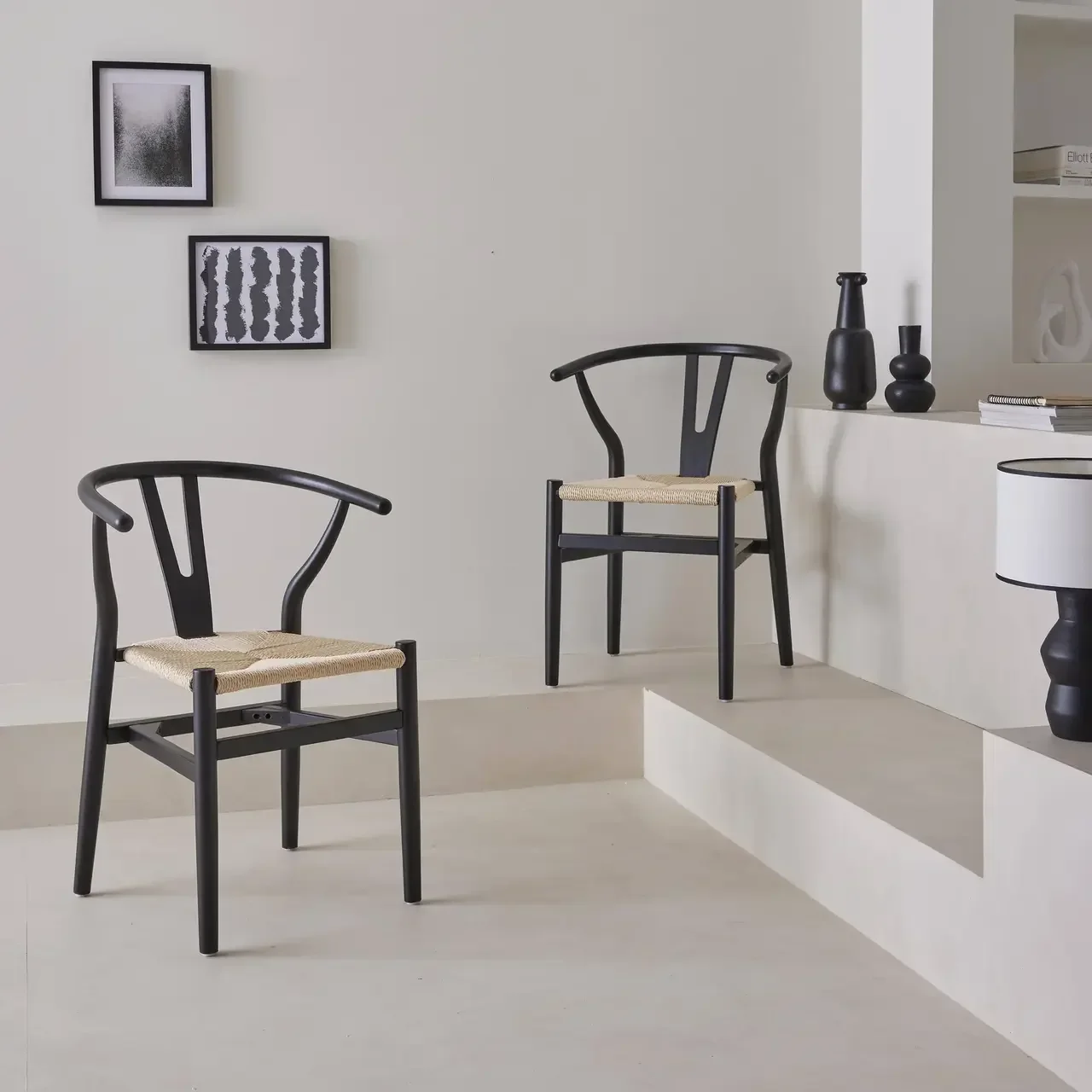Chaises vintage bois hêtre cordes tressées lot de 2