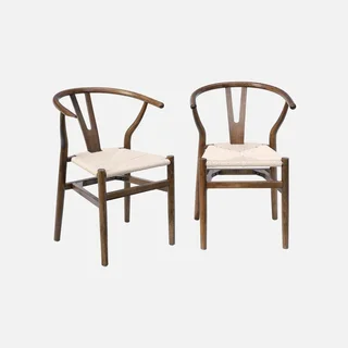 Deux chaises vintage bois hêtre et cordes tressées empilables