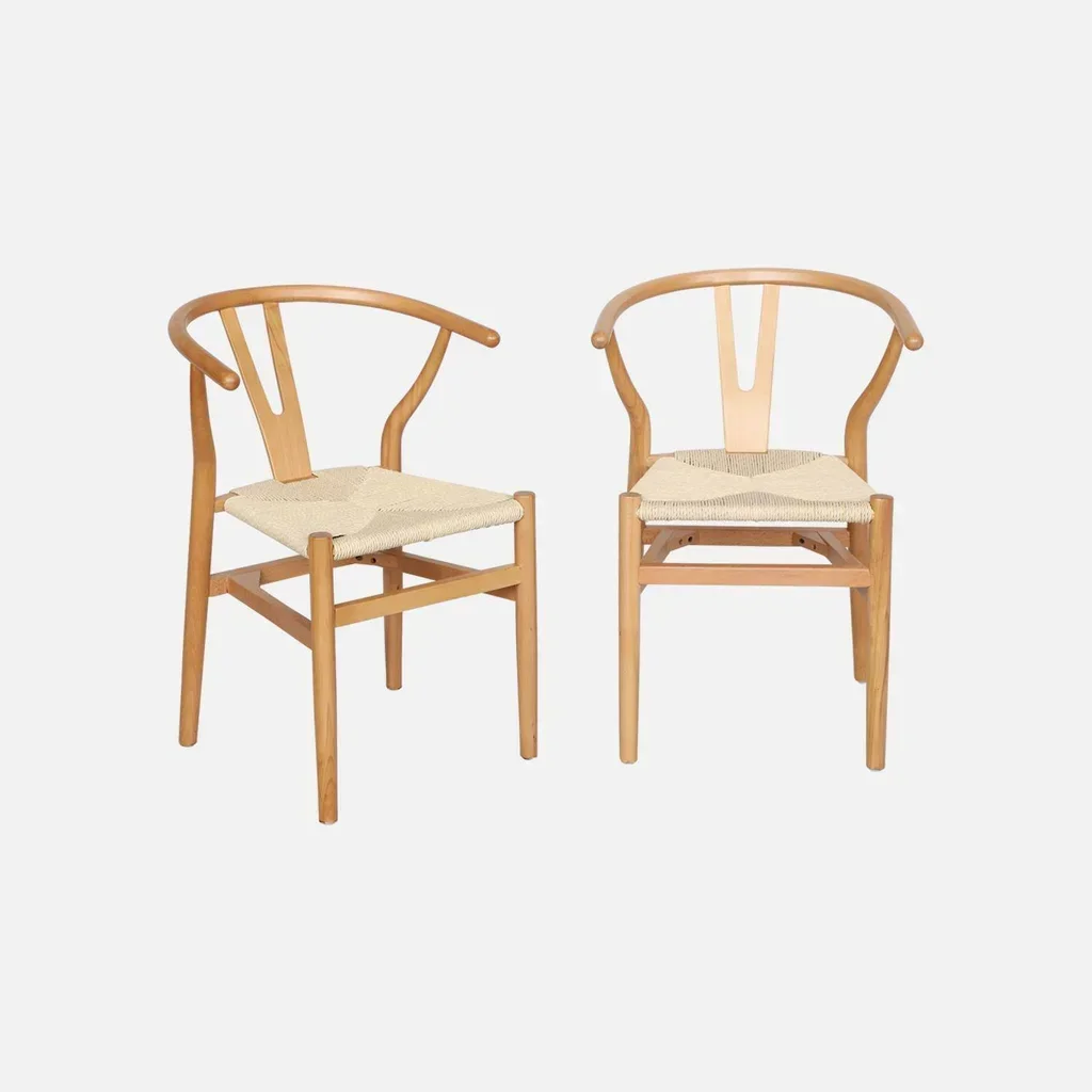 Chaises vintage bois hêtre et cordes tressées - Lot de 2