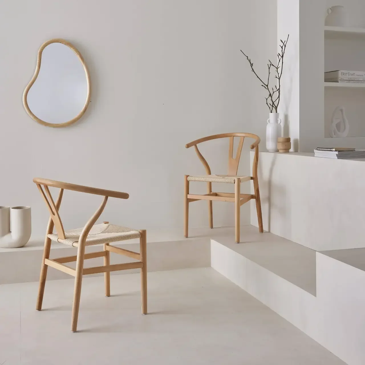 Chaises vintage bois hêtre et cordes tressées - Lot de 2