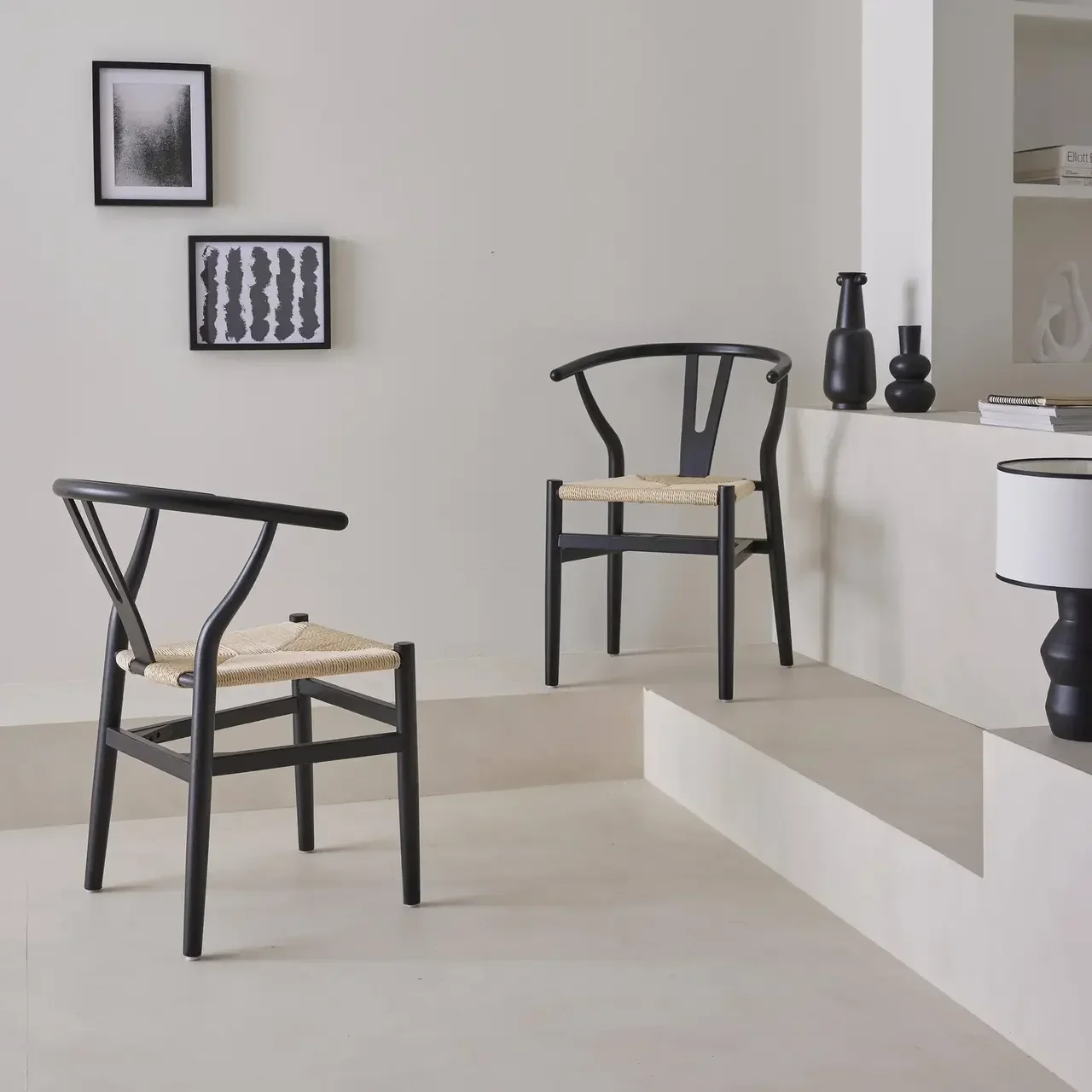Chaises vintage bois hêtre cordes tressées lot de 2