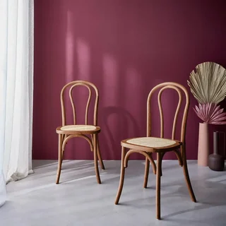 Set of 2 vintage wood rattan chairs Parisian cafe style