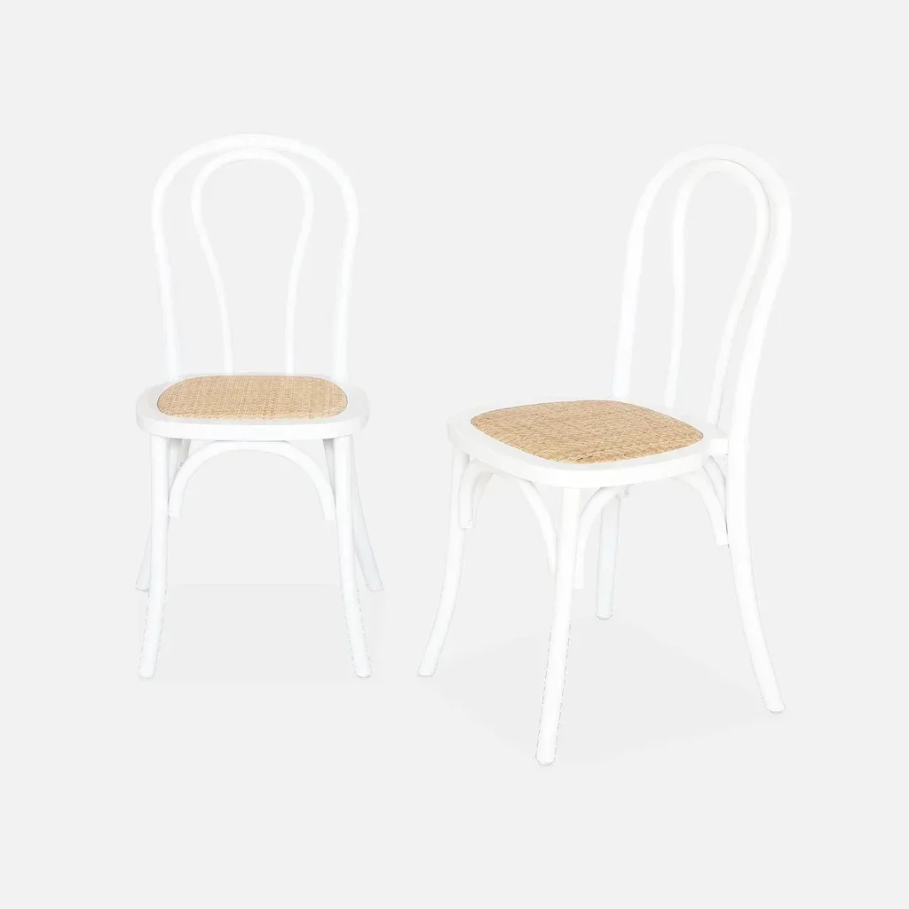 Vintage rattan wood chairs Parisian cafe style set of 2