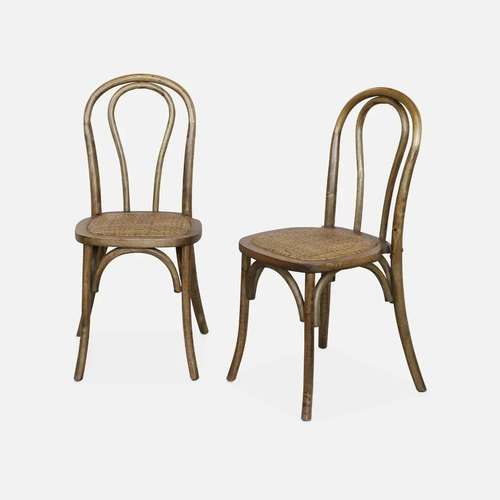 Set of 2 vintage rattan wood chairs Parisian bistro style
