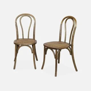Set of 2 vintage rattan wood chairs Parisian bistro style