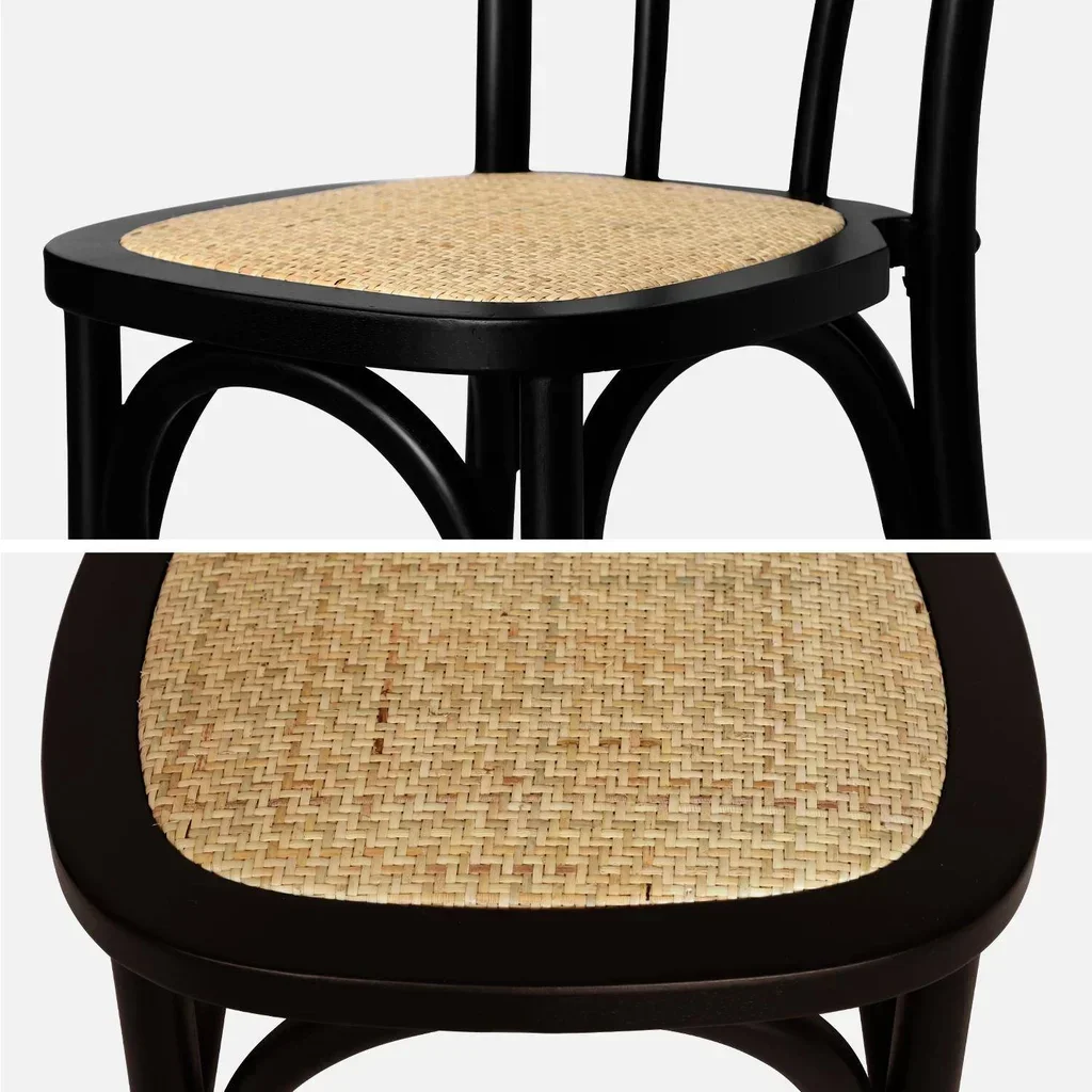 Set of 2 vintage rattan wood chairs Parisian café style Bastille