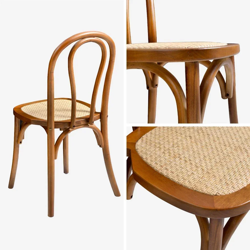 Set of 2 vintage wood rattan chairs Parisian cafe style