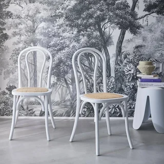 Vintage rattan wood chairs Parisian cafe style set of 2